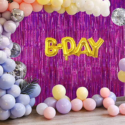 Image of Tinsel Curtain Backdrop 2 Pack 3ftx8ft,CYLMFC Foil Backdrop Curtain Photo Booth Euphoria Christmas - Rose Red