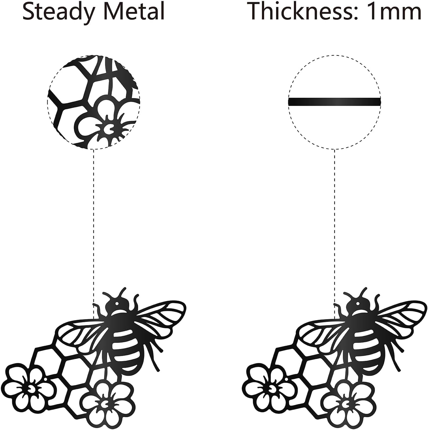 CREATCABIN Bees Metal Wall Art Decor Black Honey Wall Hanging Ornament Iron Wire Wall Art Flower Sculpture Decoration Sign Minimalist Wall Decor for Farmhouse Garden Bedroom Office Home 12 x 9Inch