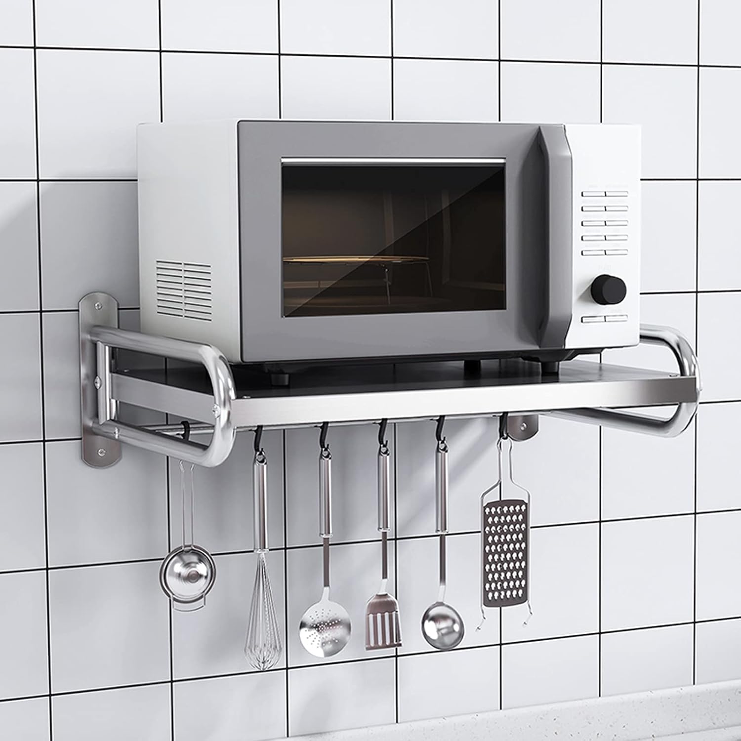 DSJGVN Stainless Steel Microwave Bracket Oven Rack Stand Kitchen Shelf Holder Walll Mounted