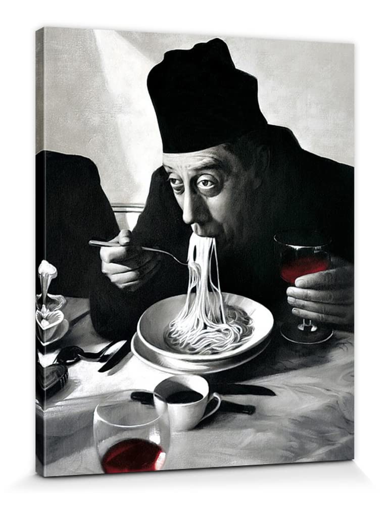 Affiche Murale XXL Encadrée Spaghetti et Vin Rouge Tableau d'Art sur Châssis Bois