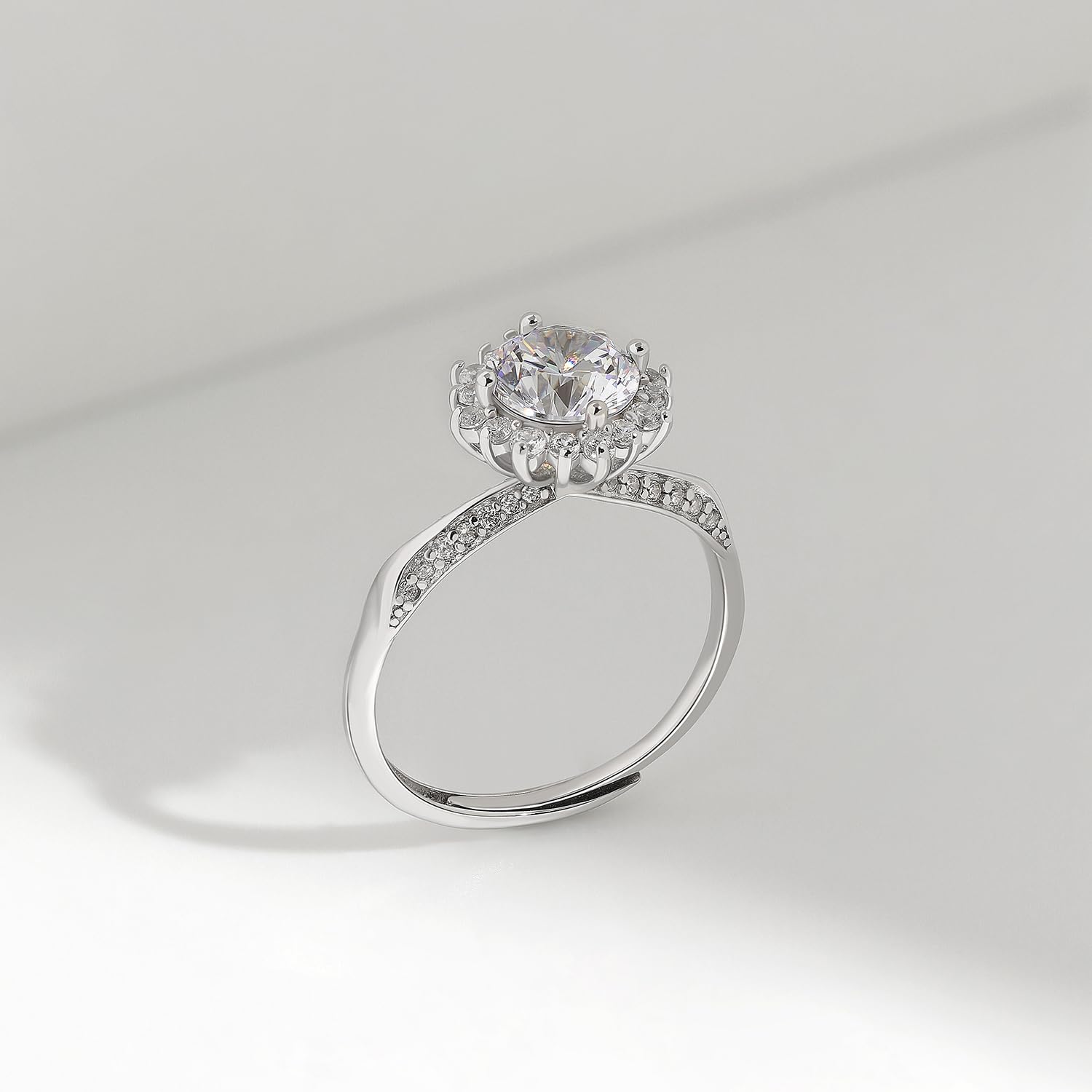 Anillo de Compromiso Meissa de 0.95 Ct con Corte Redondo para Mujeres, Anillo de Boda de Plata de Ley, Anillo de Compromiso Falso, Banda de Anillo de Promesa para Boda y Aniversario