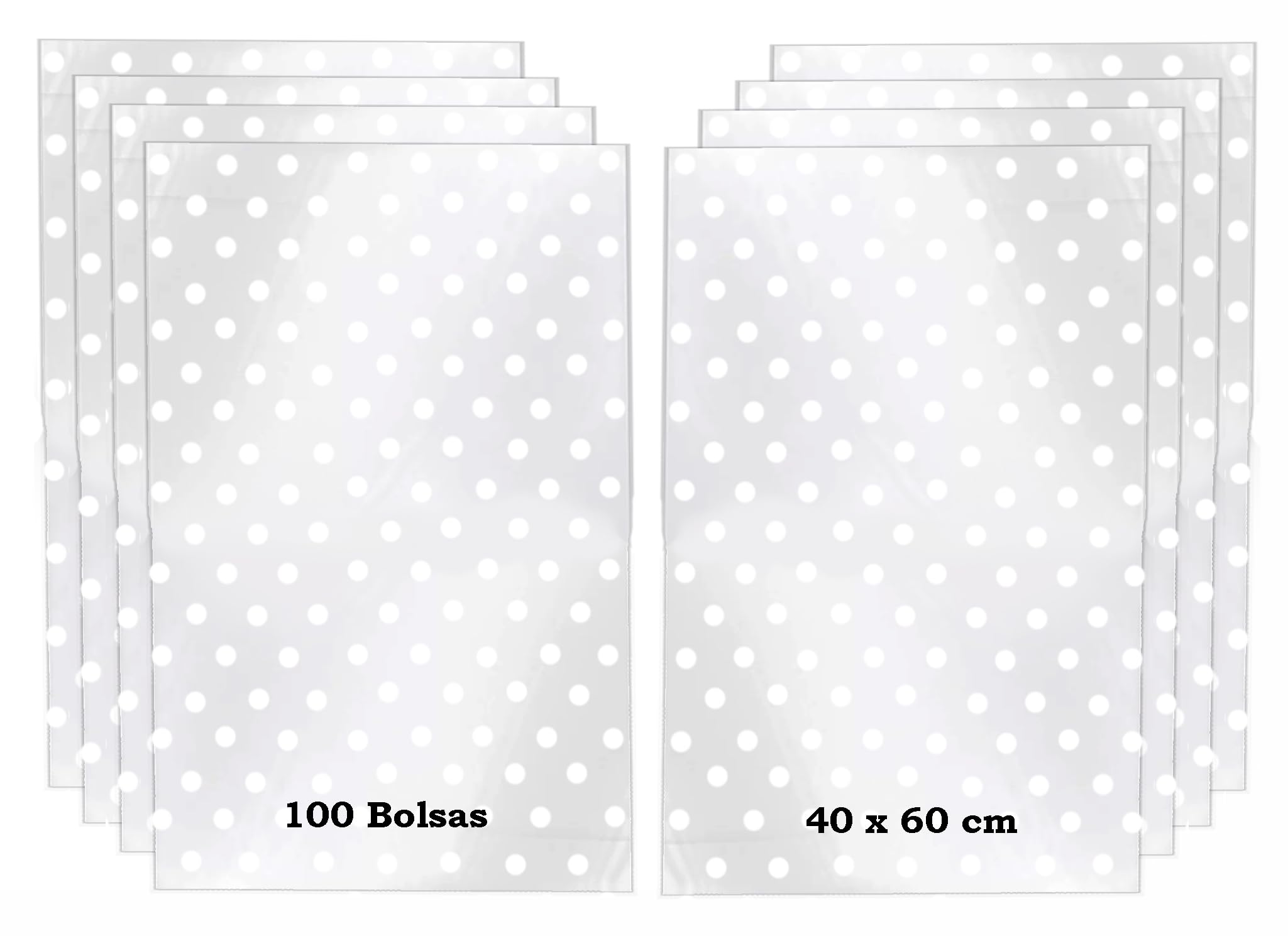 100 przezroczystych toreb na smakołyki celofan w białe kropki torba na ciasteczka 100 metalowych pętli (40 x 60 cm (100 dużych torebk))