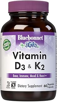 Nutrition Vitamin D3 & K2, Soy-Free, for Strong-Healthy Bones*, Gluten-Free, Non-GMO, Dairy-Free, Kosher Certified, Vegetarian, 60 Vegetable Capsules, 60 Servings