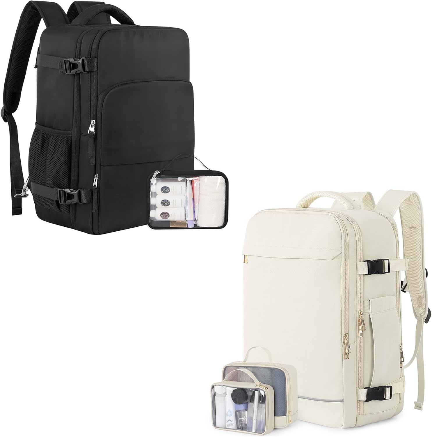 Sinaliy Backpack (Black & Beige), Flight Approved Personal Item Travel Backpack, Carry On Backpack with Multi-Pockets, College Bag, Hiking Waterproof Backpack, Business Backpack with USB Charging Port