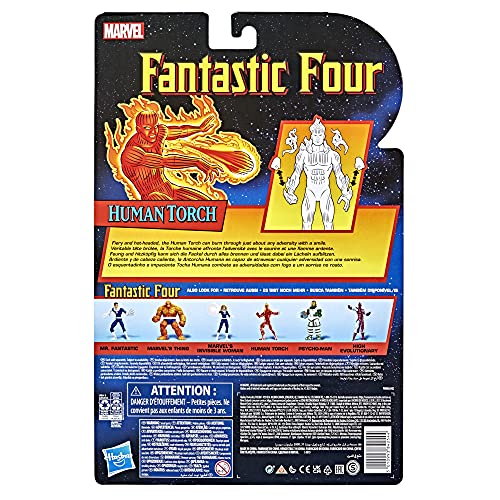 Marvel Classic - Hasbro Marvel Legends Series Retro Fantastic Four - Figura Coleccionable de la Antorcha Humana de 15 cm - 4 Accesorios, F0351