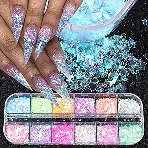 CHANGAR Iridescent Mermaid Flake Nail Glitter Cover