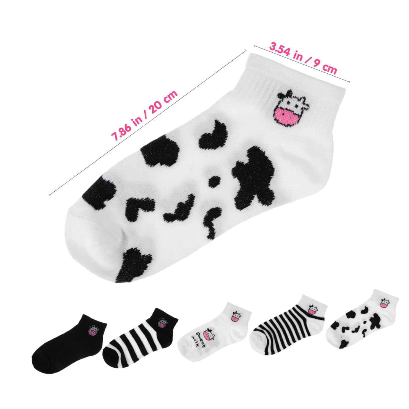 Garneck 5 Pares Calcetines Cortos Mujer Estampado Vaca Algodón Elástico Transpirable Verano Otoño Regalo Teens