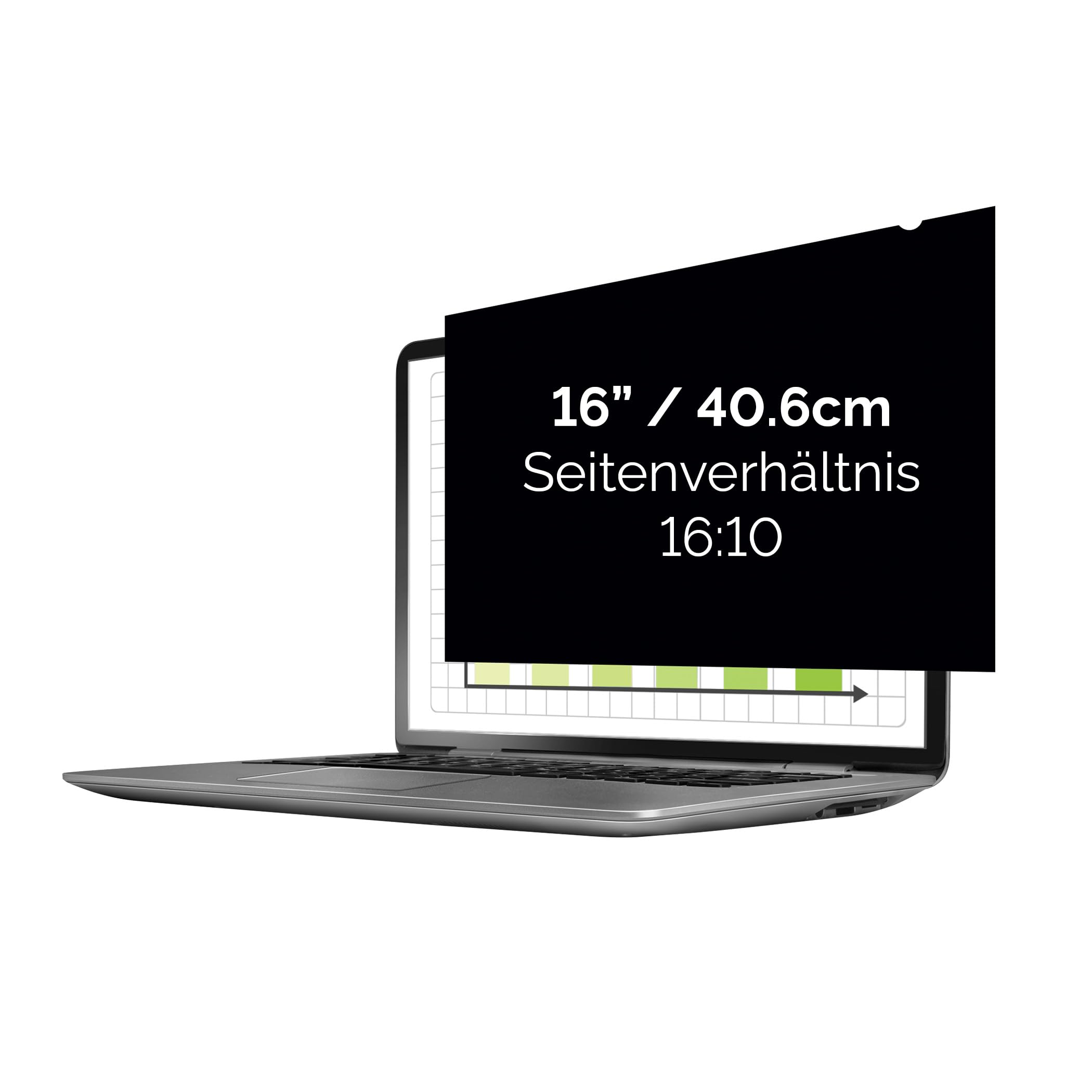 Fellowes PrivaScreen Blickschutzfilter – Anti-Glare Displayschutz für Laptop 16,0" (16:10, 345 x 216 mm), einfache Befestigung & Entfernung mit Quick Reveal Tabs