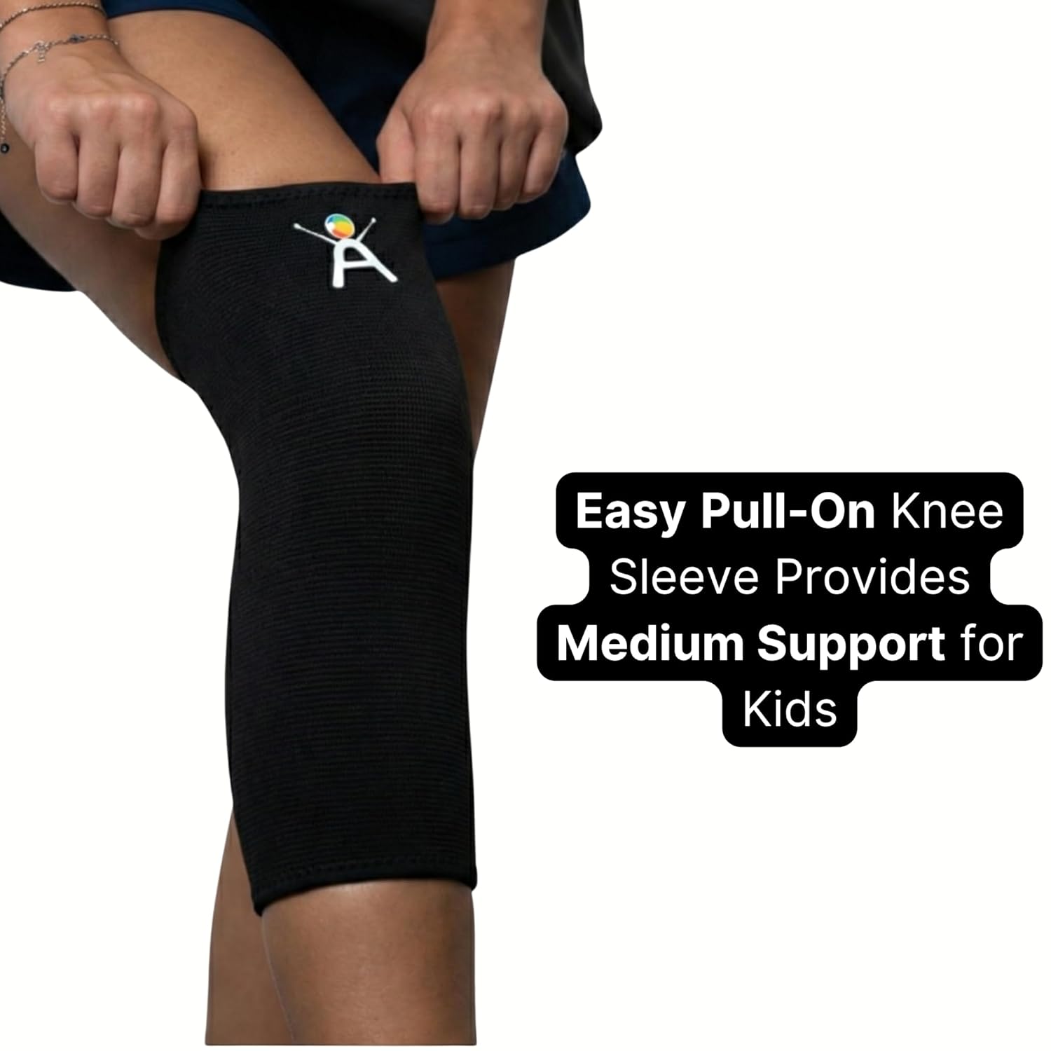 Kids Knee Brace Sleeve + Self-Adherent Wrap – Youth Knee Compression Support for Pain Relief, Sports & Recovery – Adjustable Support for Active Kids (Black, Medium (Ages 8-13), Sleeve + Wrap)