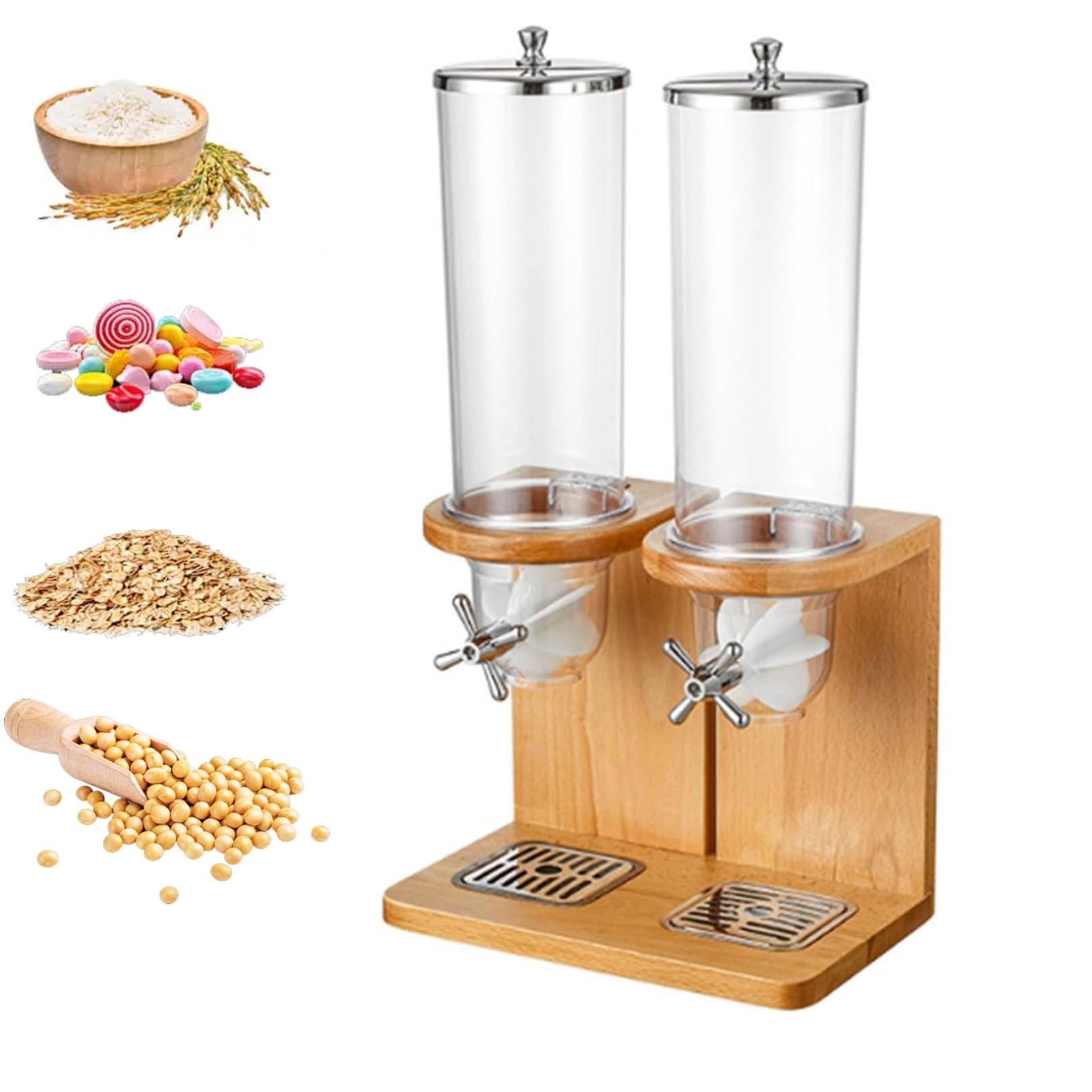 Dispenser per cereali in bambù con barile per PC e base in legno, contenitore per alimenti a secco ermetico per gli snack di fagioli di riso, stoccaggio del controsoffitto del beccuccio girevole facil