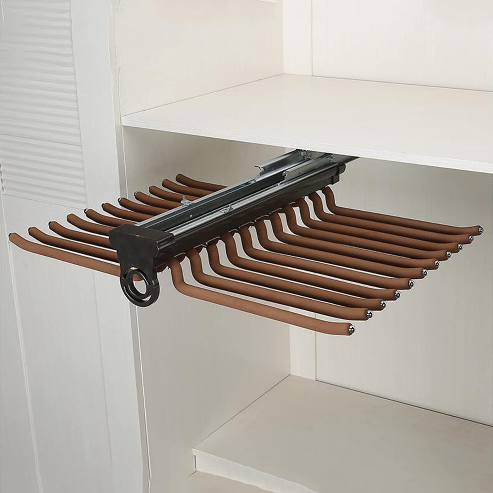 Porte-pantalons extractible pour armoire à double glissière latérale et supérieure