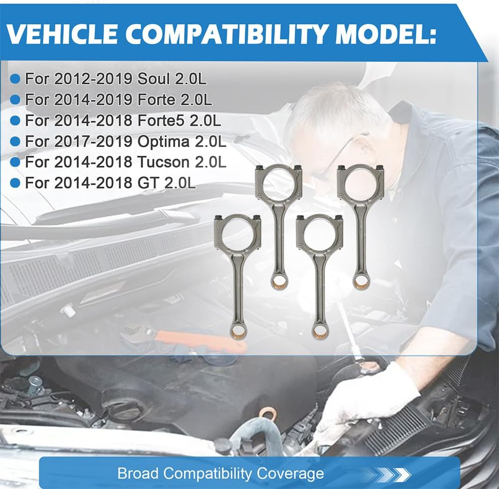 23510-2E001 4Pcs Engine Connecting Rods Fit for 2012-2019 Soul 2014-2019 Forte 2.0L Replace OE 23510-2E410 23510-2E400 23500-2E400