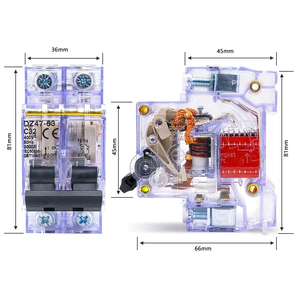 DZ47/DZ47LE 16-63A 1P-4P Miniaturowy wyłącznik automatyczny do montażu na szynie DIN biały i przezroczysty AC 230/400V do użytku domowego/przemysłowego(DZ47LE, 40A)