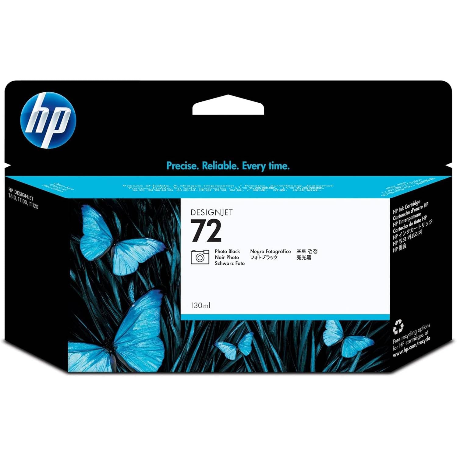 HP 72 Negro Fotográfico, Cartucho de Tinta Original | Compatible con DesignJet T610, T770, T790, T1100, T1200, T2300, 130 ml (C9370A)