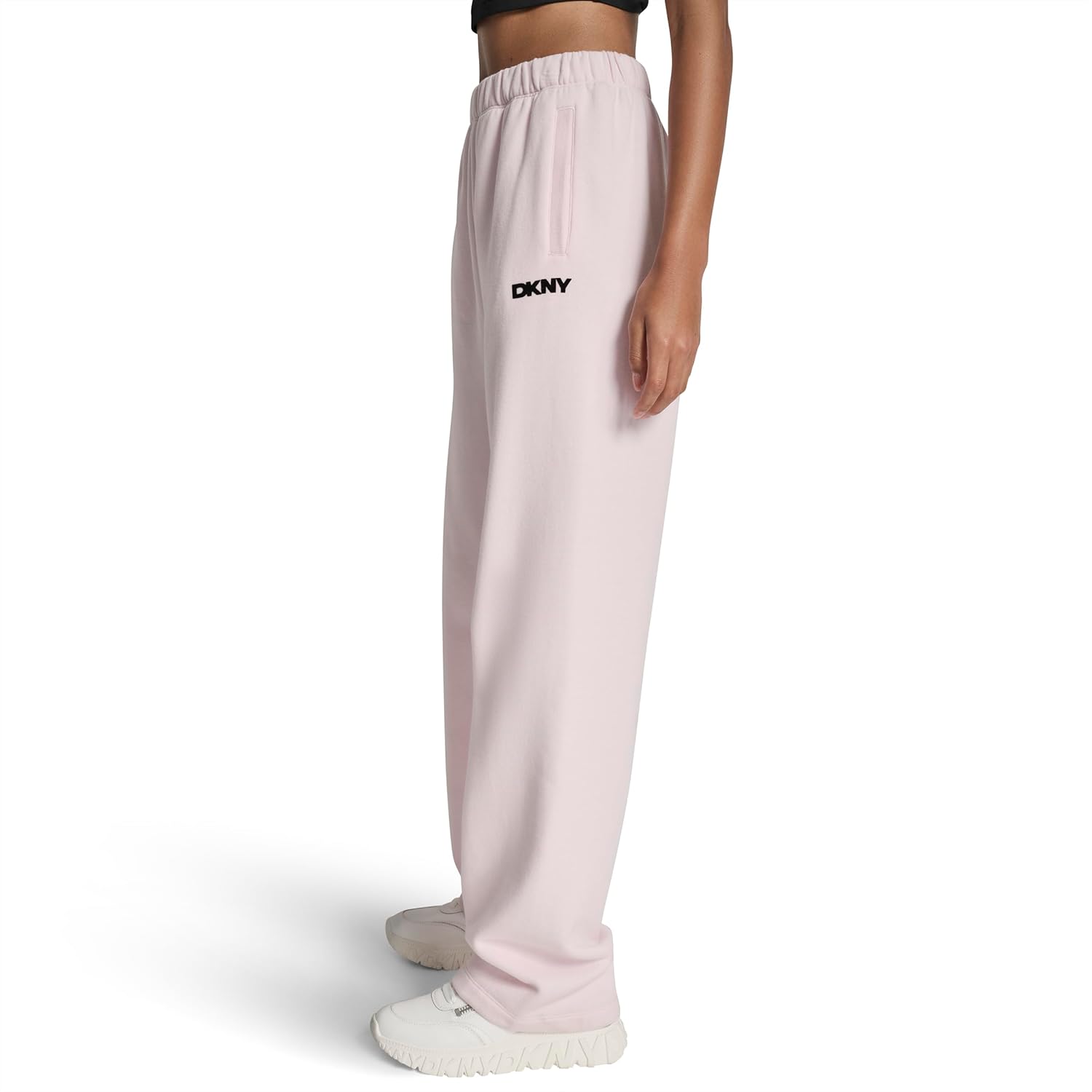 DKNY Womens Flocked Logo Boyfriend Open Leg French Terry Pant - Image 3