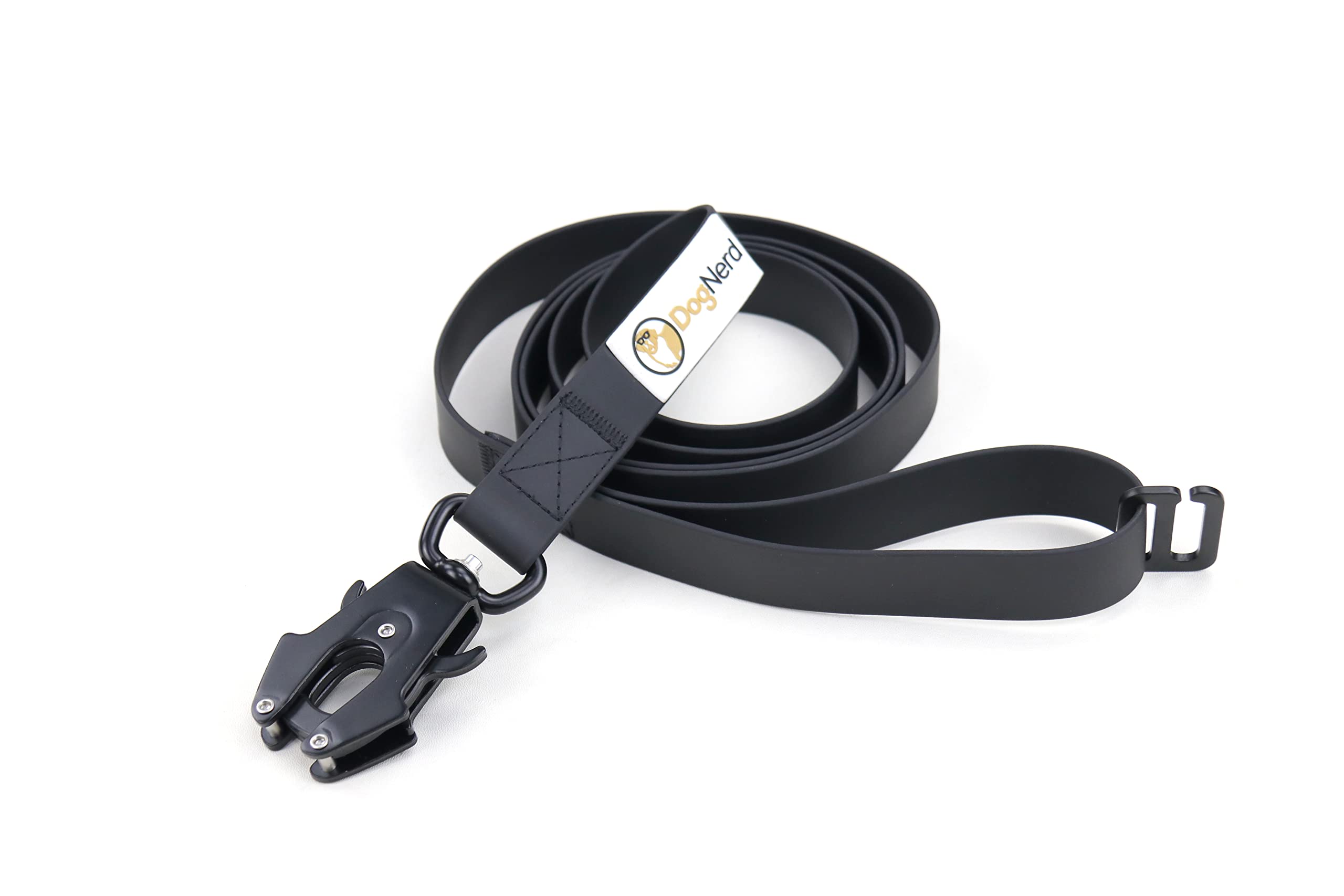 SimpLEash by DogNerd - Correa táctica para perros de raza mediana/grande de 6 pies, correa de nailon recubierta de PVC resistente con clip de rana de liberación rápida, asa integrada de clip en G