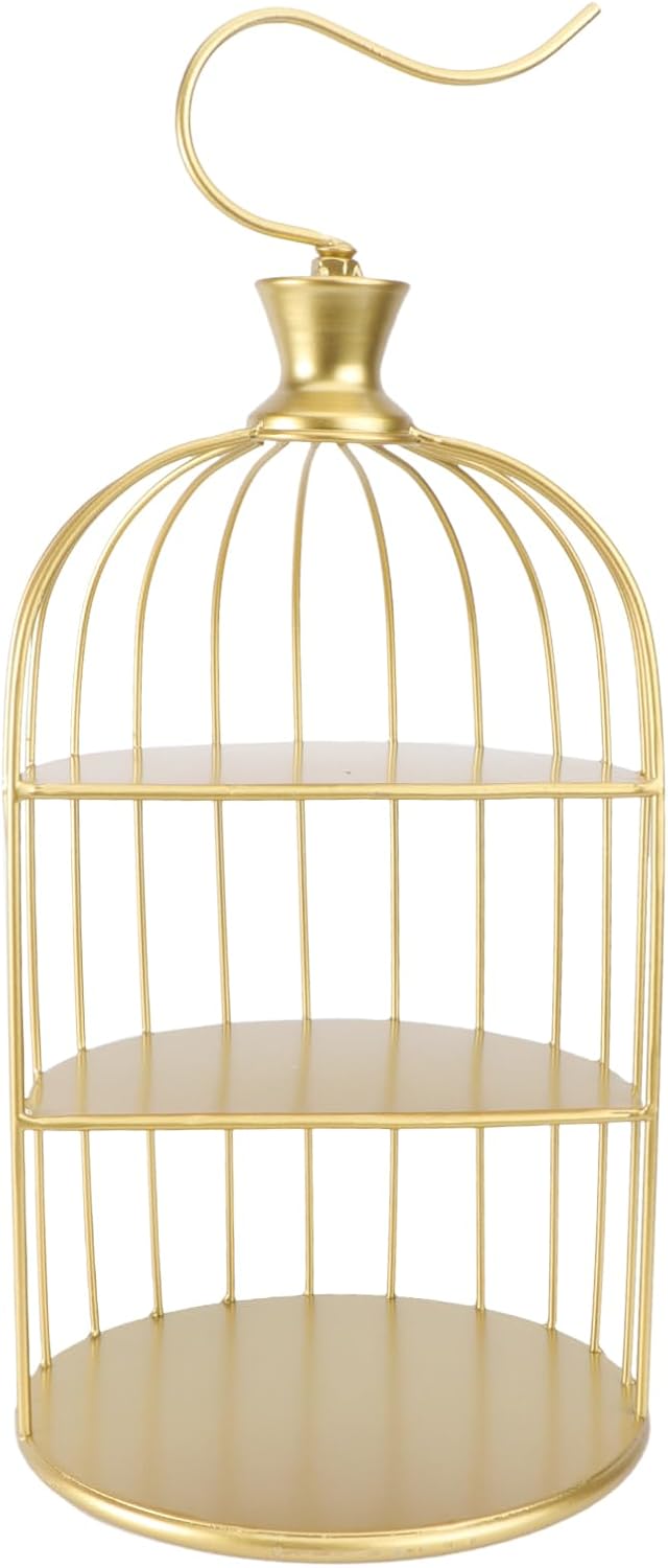 PRETYZOOM Fruit Tray for Party Metal Cupcake Stand Round Bird Cage Cupcake Tier Stand Cake Stands for Afternoon Tea Bird Cage Food Decor Wedding Birdcages Gold Dessert Stand Snack