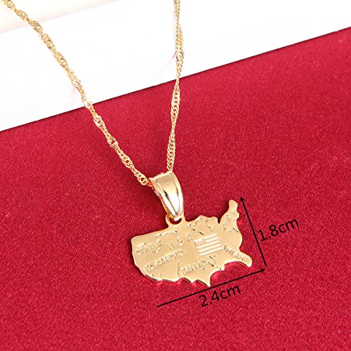 18K Gold Plated USA America United States Map Necklace Pendant for American Euro-American2
