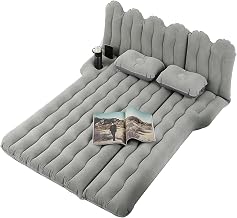 SUV Air Mattress with Cup & Phone Holder, Flocked-Top Inflatable Car Mattress with Two Air Pillows & Electric Air Pump, Ideal SUV Mattress for Camping, Travel, and Road Trips (Grey)