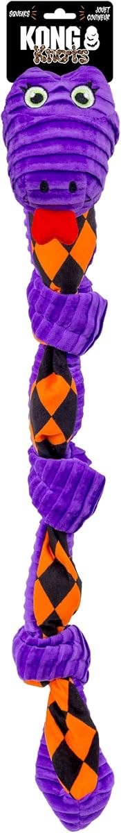 KONG Halloween Knots Snake - Juguete de cuerda anudada morada y naranja | Tema de Halloween, para perros