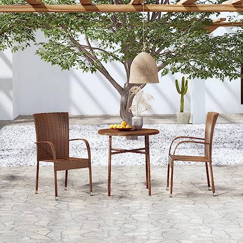 TALCUS Muebles con juego de comedor de jardín de 3 piezas de ratán de poliéster marrón
