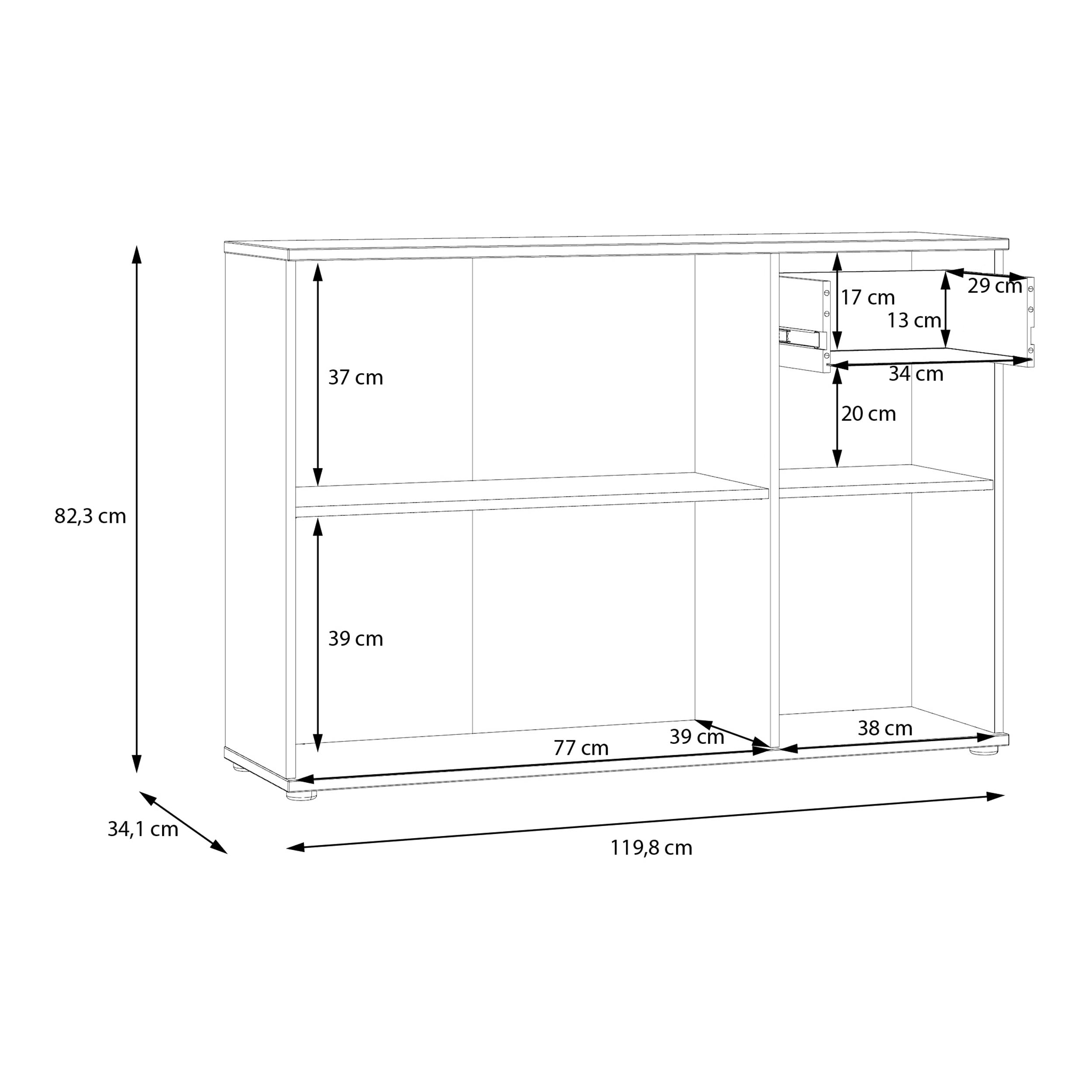 Forte Ganymede Sideboard 120, minimalistische Kommode, 3-türig, 1 Schublade, Holzwerkstoff, Wohn-/Schlafzimmer, Kaschmir Beige, 119,8 cm breit x 82,3 cm hoch x 34,1 cm tief