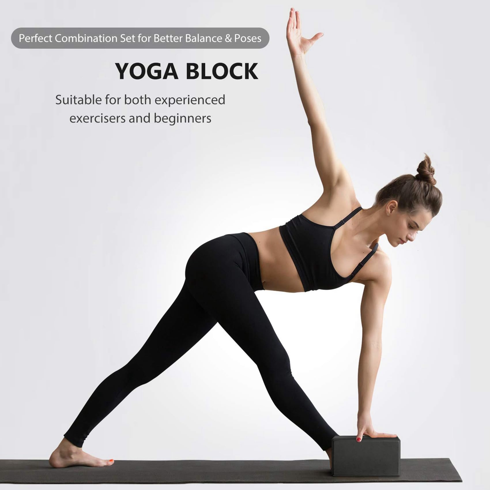 5X Yoga Block und Yoga Gurt Set Eva Schaum Weiche, rutschfeste Yoga Blöcke Universal Pilates Dehnung und Tonisieren Trainings Schwarz