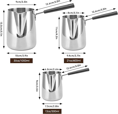 Miniatura 2 de Classics - Cafetera turca, 12 onzas, 21 onzas, 35 onzas, jarra de espuma de leche de acero inoxidable, jarra toroide de mango largo, calentador de