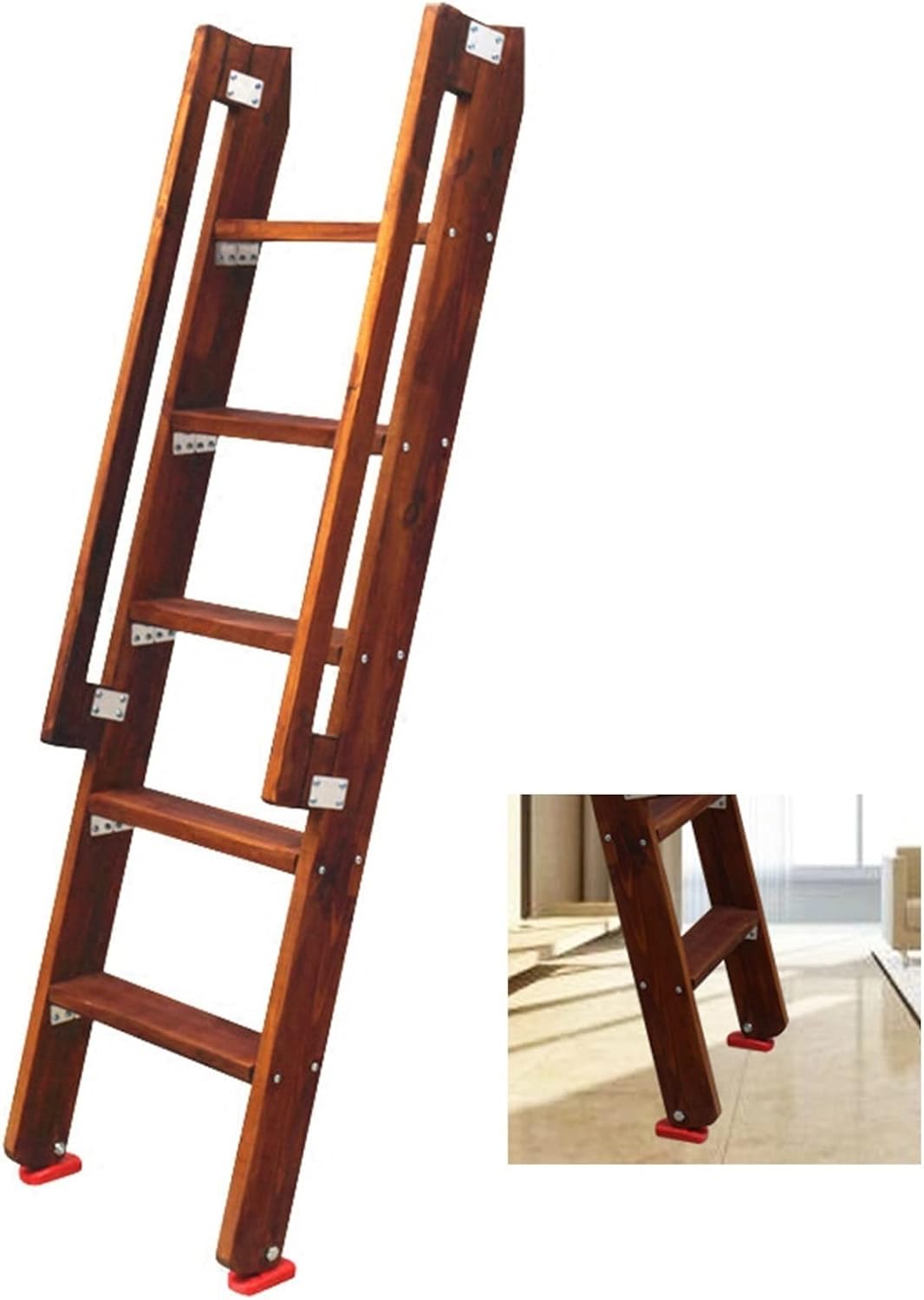 Rv Bunk Ladder with Hooks ＆ Non Slip Feet, Adjustable Retro