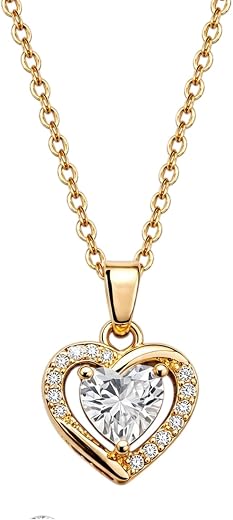 SHUBS Heart Shape Crystal Pendant Necklace for Women | Gold Plated Love Necklace | Gift for Her | Stainlesss Steel Jewelle...