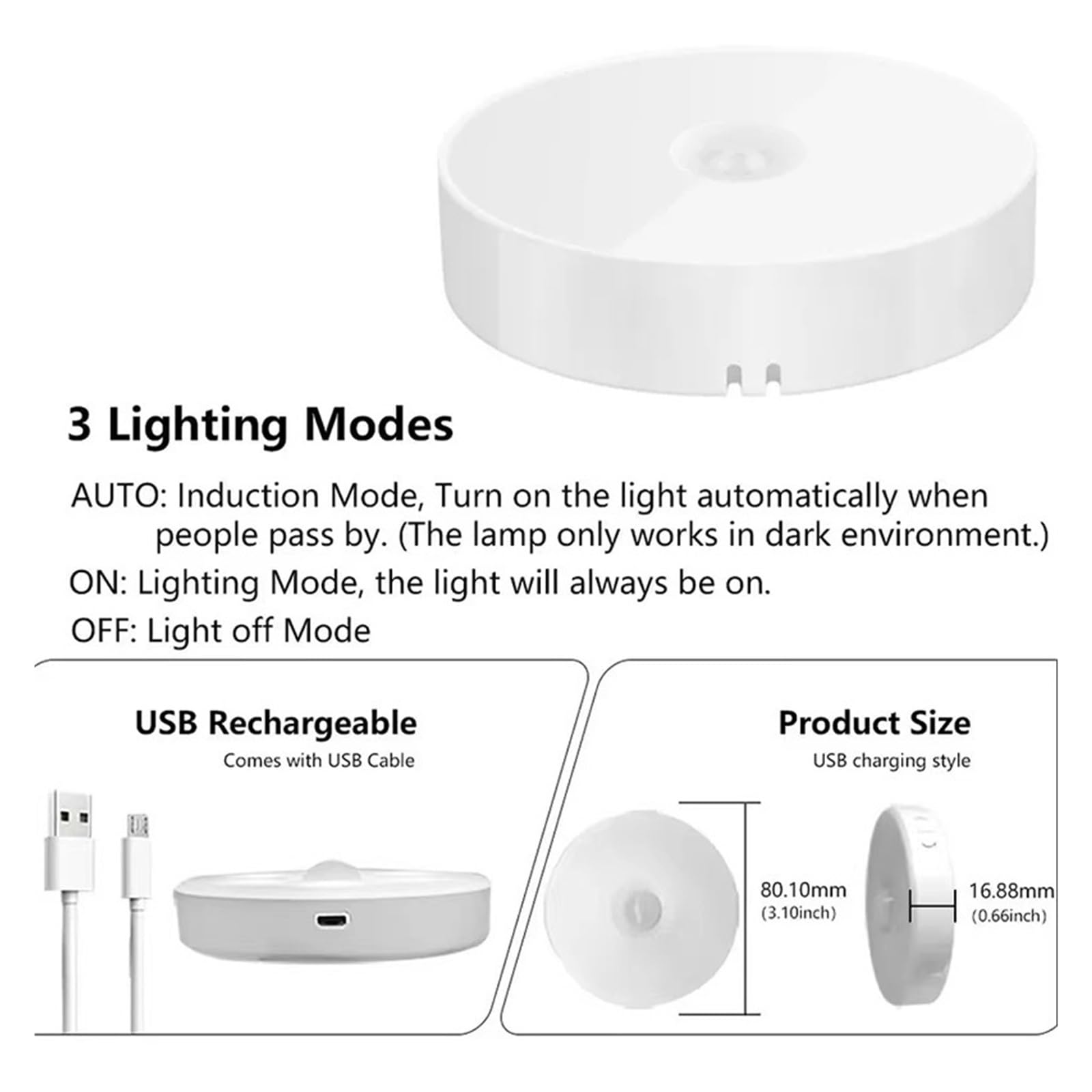 Luces Bajo Armario Luz LED Nocturna Con Sensor De Movimiento PIR, Lámpara Recargable Por USB For Armario Cocina, For, Escalera, Inalámbrica For(C,5Pcs)