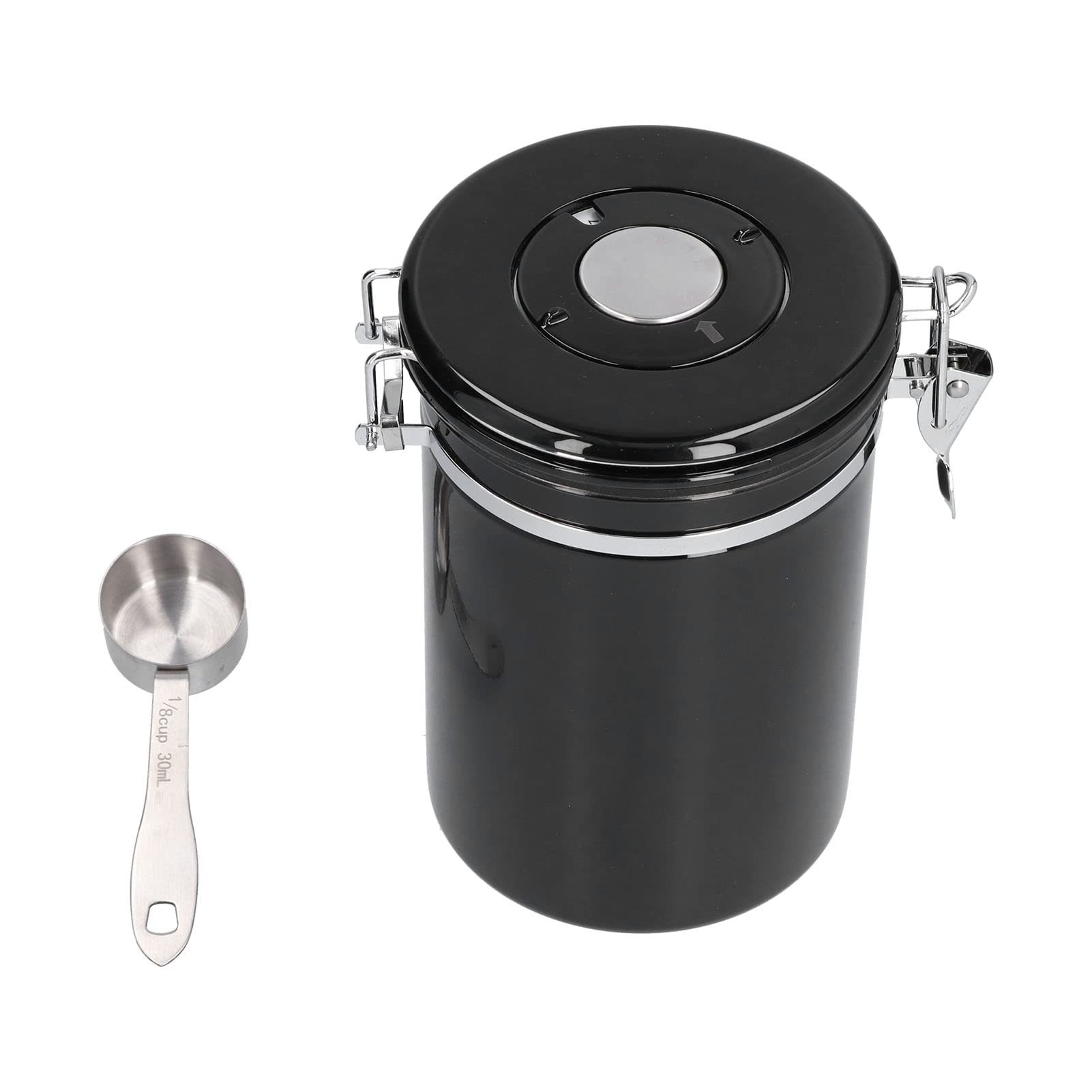 Botes de café de acero inoxidable con rueda de calendario, tarro hermético de almacenamiento de granos de café, recipiente de café de acero inoxidable 304 con válvula de escape (1.8L negro)