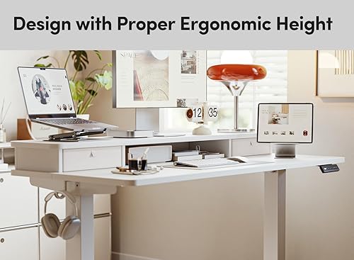 Miniatura 33 de BANTI Escritorio eléctrico de pie de 40 x 24 pulgadas con cajones dobles, mesa de pie ajustable en altura, escritorio de oficina en casa con estante