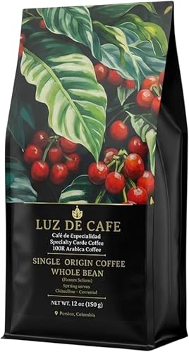 Colombian Coffee, Pereira Risaralda Origin, Specialty Grade Arabica, Whole Bean Coffee, Medium Roast, Chocolate and Caramel Notes, Fresh Roasted, 12 Oz, Luz De Café