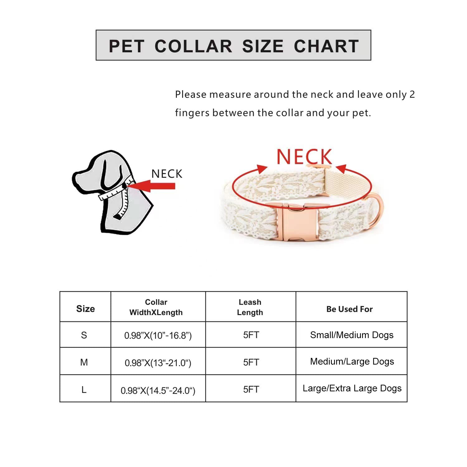 LEKAIGO Dog Collar and Leash Set, Cotton Lace Handmade 4-5 FT Adjustable Comfortable Unique Collars and Leashes for Small Medium Large Dogs