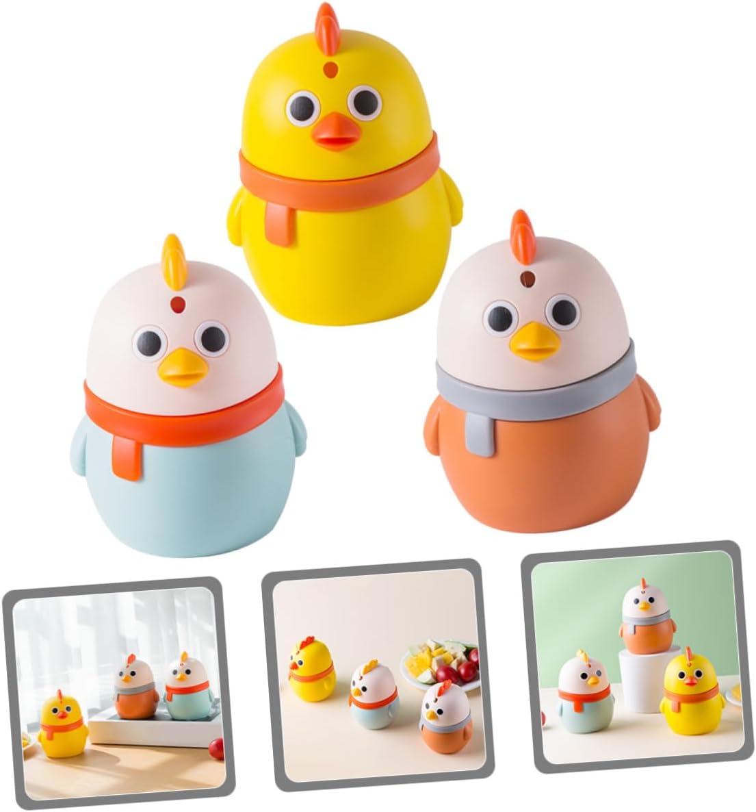 3pcs Press-type Plastic Toothpick Container Cartoon Chicken Toothpick Holder Household Storage Box for Kitchen Dining Table Accessories