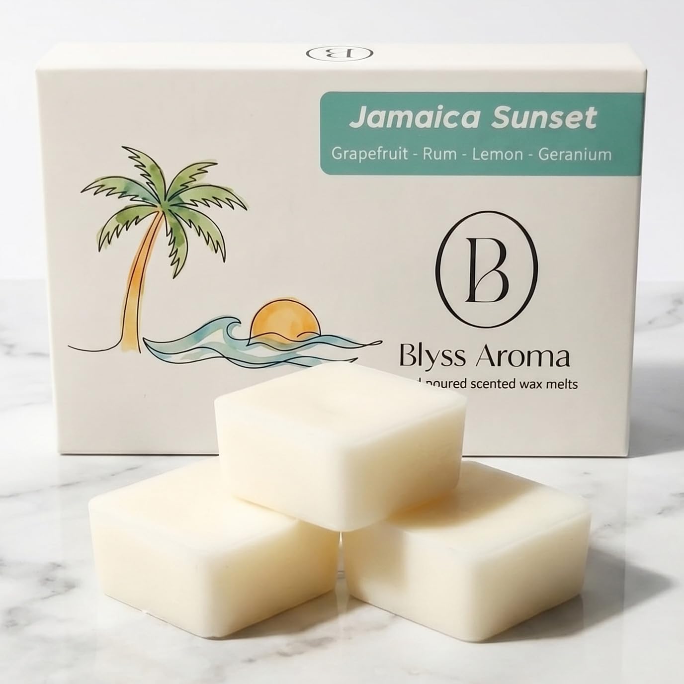 Luxury Wax Melts | Jamaica Sunset (Grapefruit, Rum, Lemon & Geranium) | Premium Coconut & Rapeseed Wax Blend | 120g Total (Over 100hrs Burn Time) | Highly Scented | Vegan & Eco-Friendly