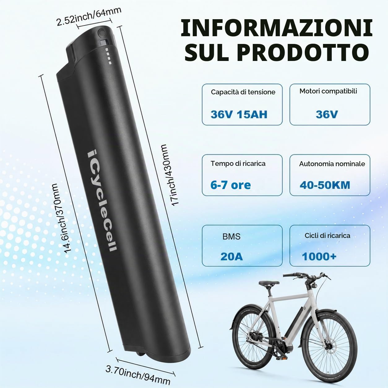 Batteria per Bici Elettrica 36V 15Ah con Caricatore, Compatibile con Farfrees F28 Pro/Torpado Venere T268, Reention Eel PRO