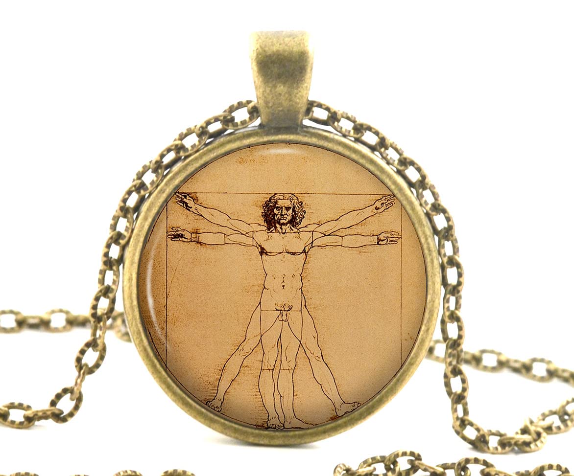 Vitruvian Man Necklace Pendant, Leonardo da Vinci Necklace Art Gift for Her