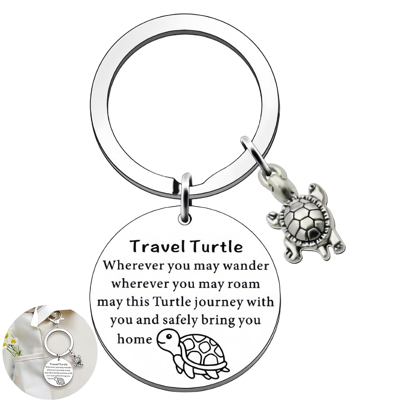 WQEDVN Gifts for Someone Going Travelling, Travel Turtle Keyring, Gifts for Travellers, Travel Keyring, For Her Sister Bff Best Friends Colleague Graduation Birthday(silver)