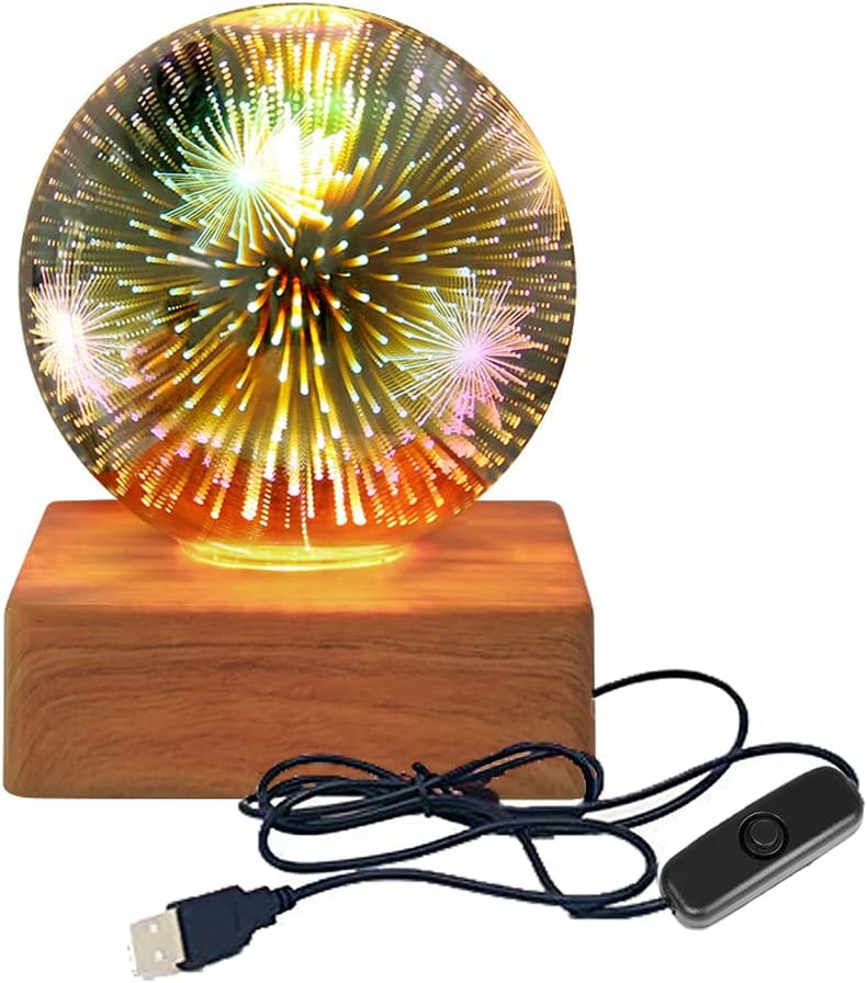 3D Bulb Ball Night Light, Firework Table Lamp Home Decor Glass Ball USB Desk Light Gift for Home Office Bedroom Living Room (Starry Sky)