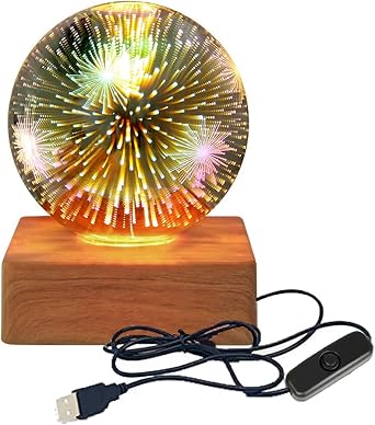 3D Bulb Ball Night Light, Firework Table Lamp Home Decor Glass Ball USB Desk Light Gift for Home Office Bedroom Living Room Starry Sky