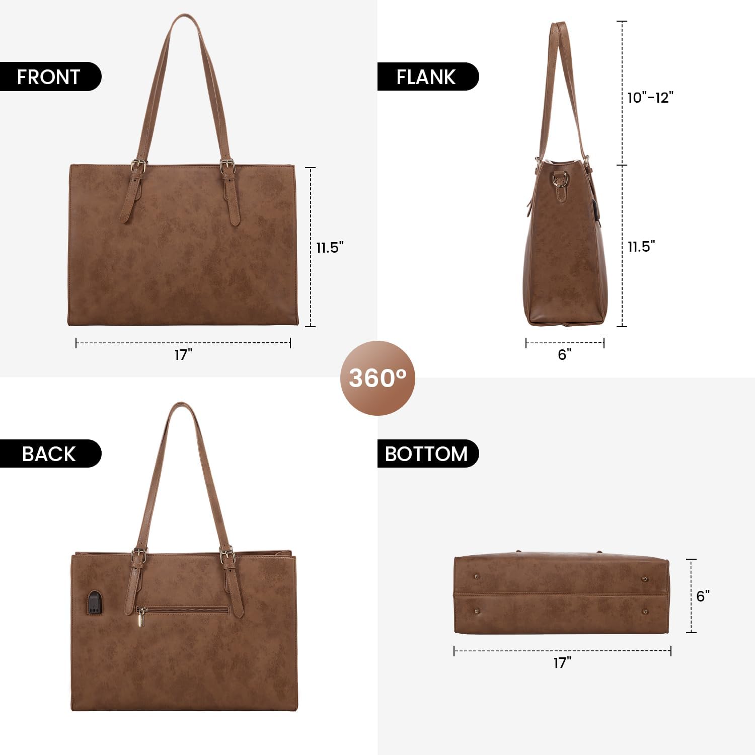 LOVEVOOK Laptop Bag for Women, Vintage Leather Works Computer Tote Bag, 15.6-Inch Large Capacity Shoulder Bag Set with Clutch Purse, Professional Business Briefcase for Office Lady, 2Pcs, Brown