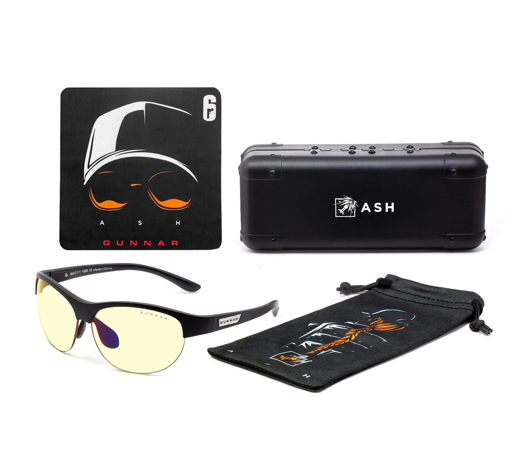 Gunnar Blaulichtfilter-Brille - 6-Siege - ASH - Onyx - Amber/Sun | Computer-/Gaming-Brille - 6-Siege ASH - Onyx - Amber/Sun Shift - 65–90 % Blaulicht- & 100 % UV-Schutz - Patentiert