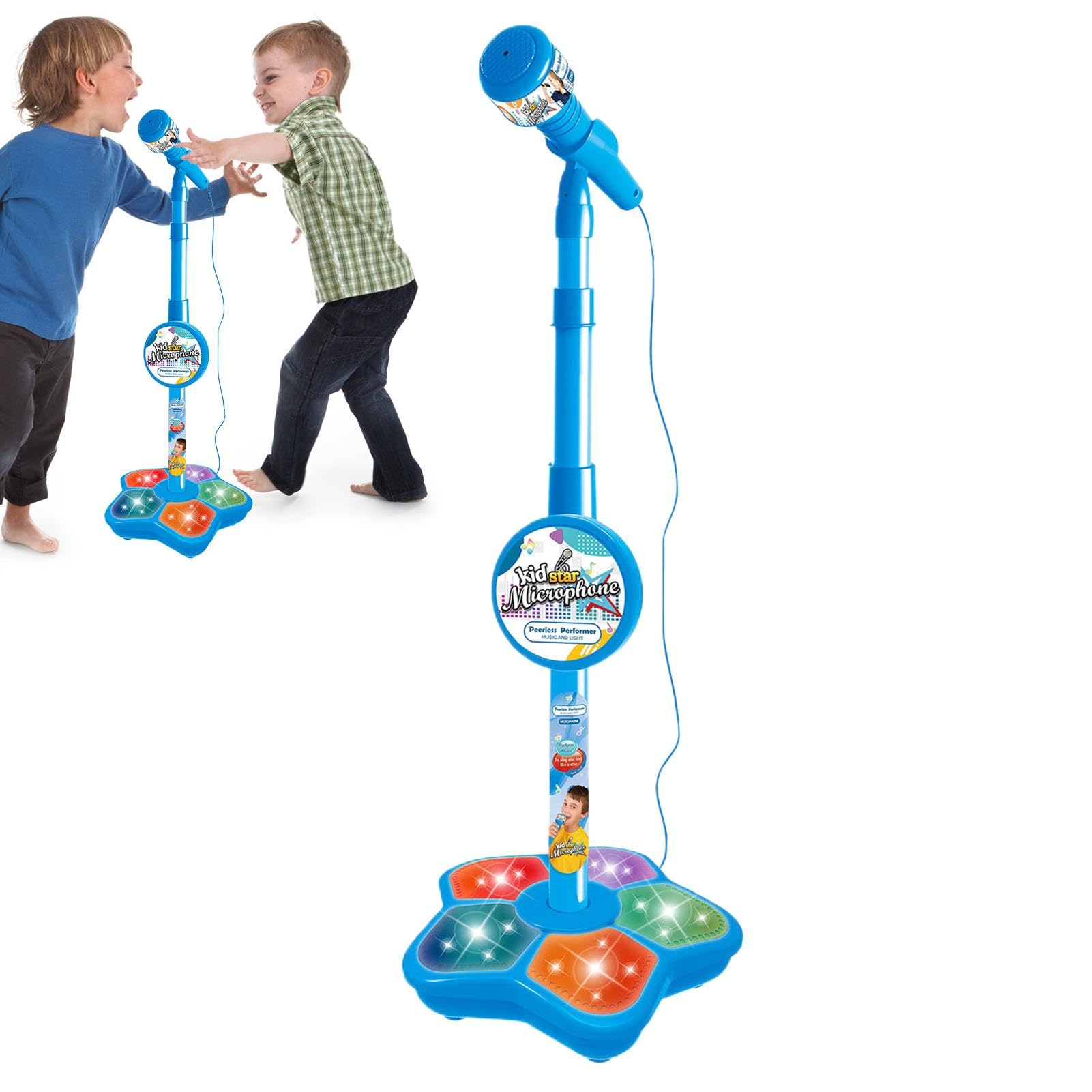 Kids' Portable Karaoke Mic - Baby Microphone Toy, Adjustable Singing Playset with LED Lights, Smart Connection and Gift for Boys & Girls