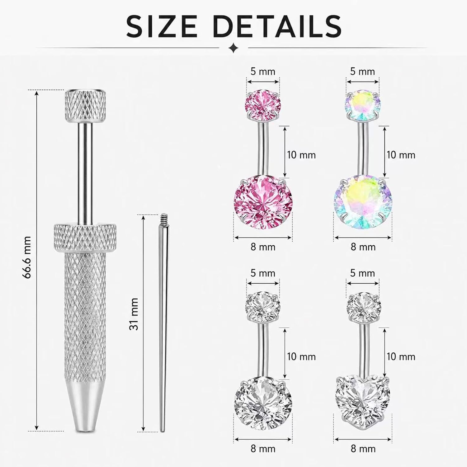 Uni-J 4Pcs 14G 10mm Belly Button Rings Gold&Silver,With Taper Tool