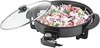 MIOAOTCE 12" Electric Skillet with Lid: Ceramic Nonstick, 1500W Fast Even Heat, 5 Temp Controls, Glass Lid, Cool-Touch Handles