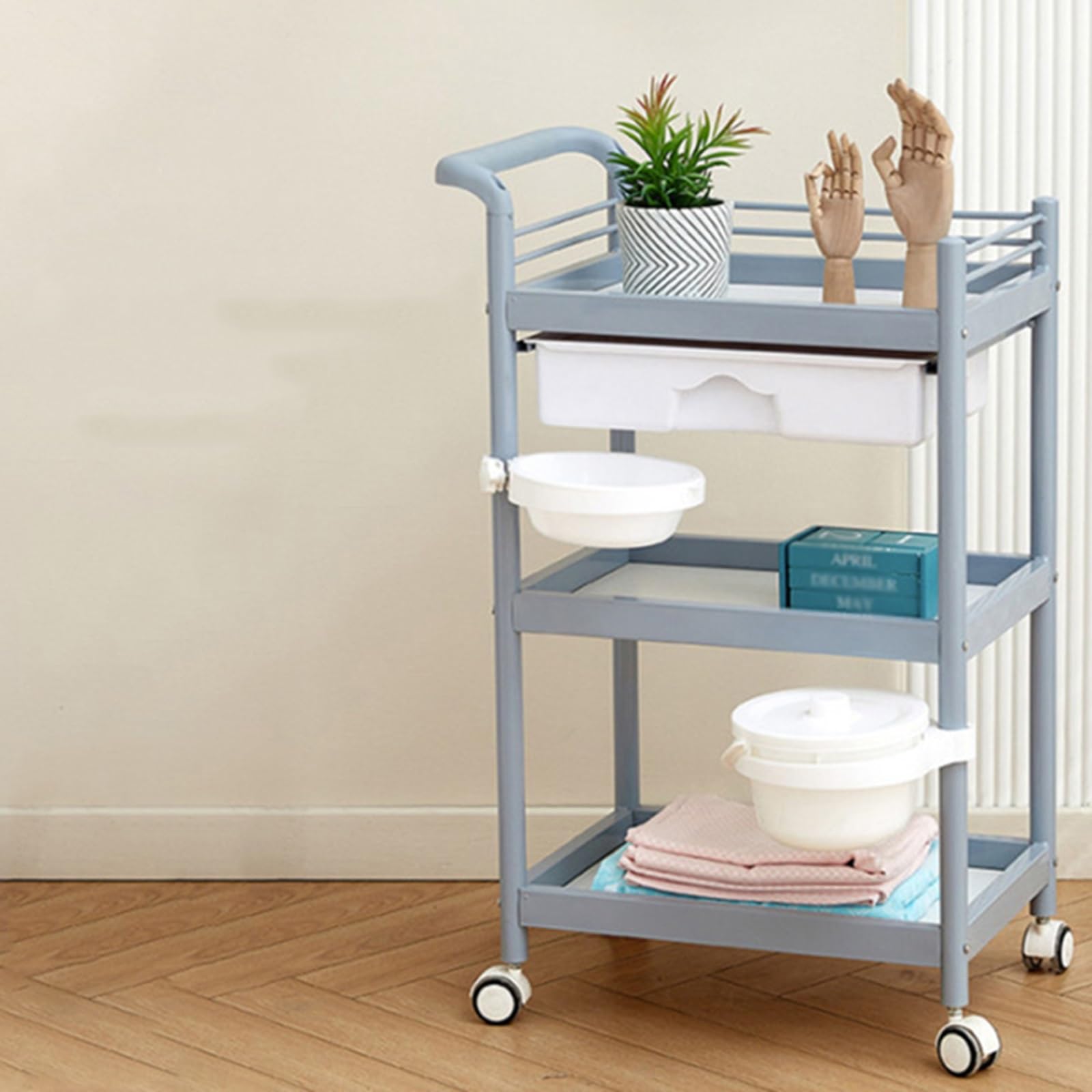 Carrello Estetista A 3 Livelli Carrello Rotante con Maniglia Carrello Parrucchiere con Cassetto Scorrevole E Cestino Portaoggetti Carrello Portaoggetti con Guida Superiore(Pink)