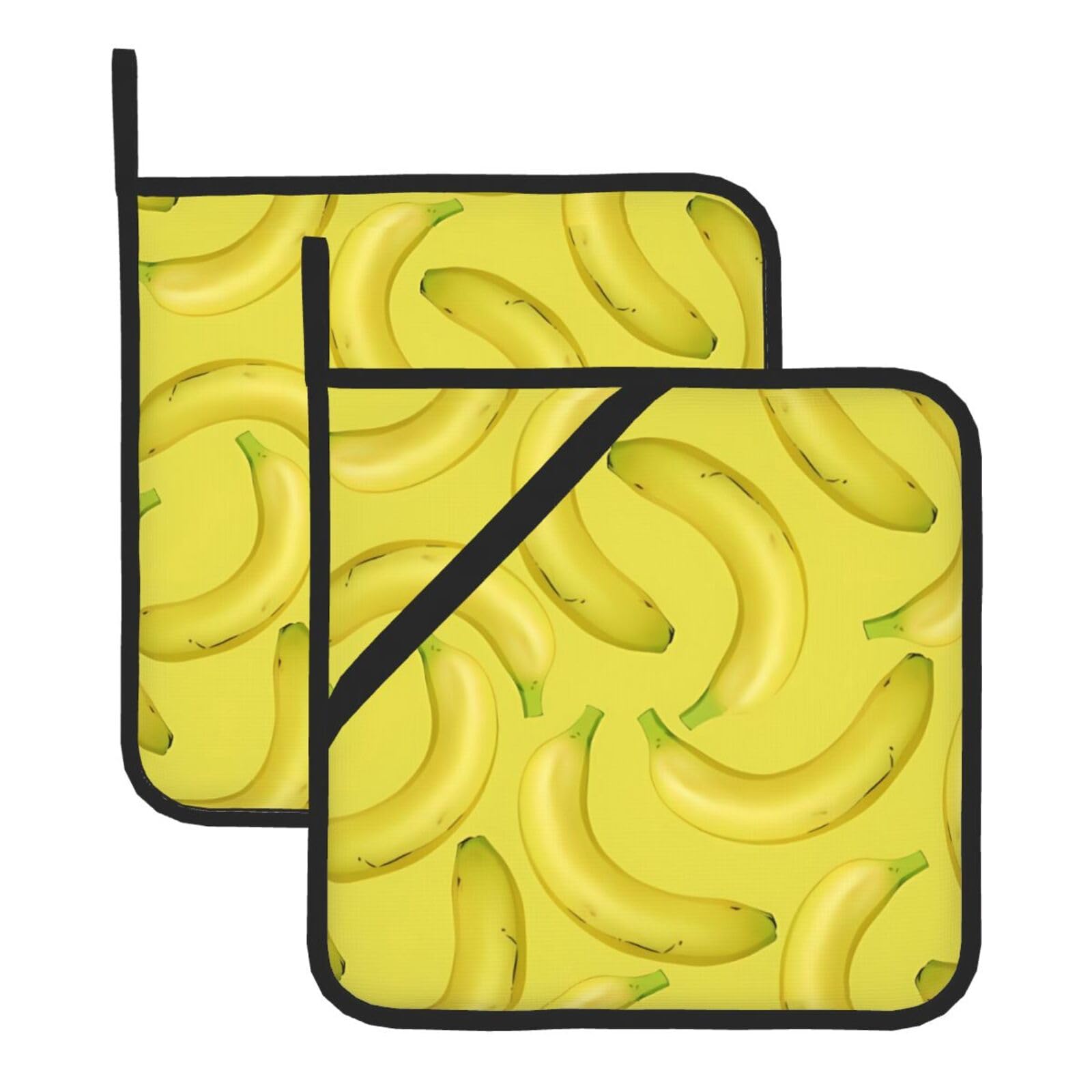HJFCZH Banana Pattern Prints Square Hot Pads for Kitchen Counter - Waterproof Pot Holders, Durable Heat Resistant Throw Layers for Serving, Oven & BBQ - 2 Pack