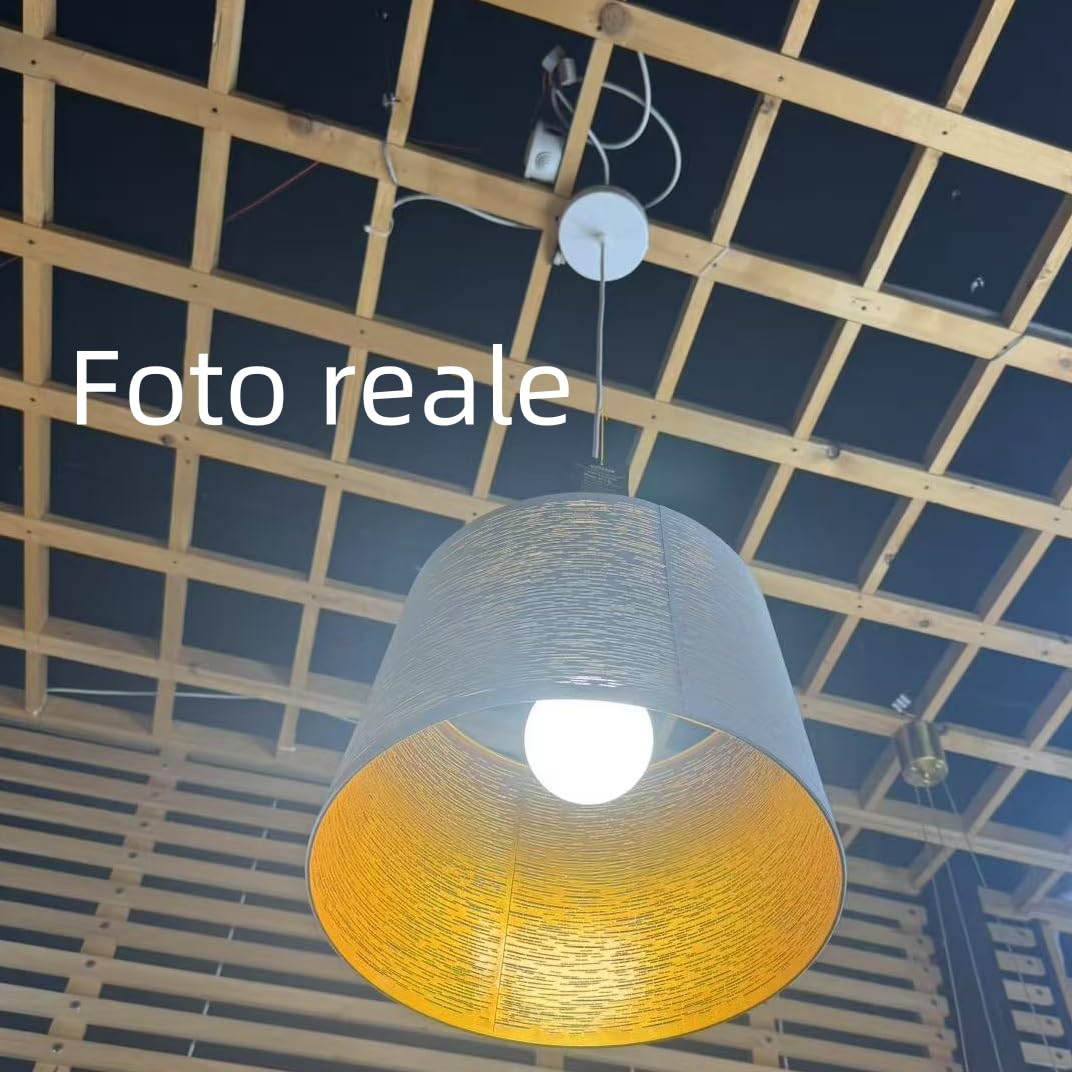 Lampadario a Sospensione con Paralume in Metallo Ø35cm | Attacco E27 max 60W | Altezza Regolabile 140cm | Interno Dorato per Luce Avvolgente | Design Moderno per Cucina, Camera, Ingresso (Bianco)